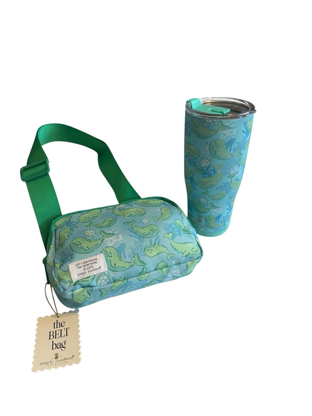 NWT Simply Southern Whale Belt Bag + Matching 20 oz Tumbler Set - Picture 2 of 7